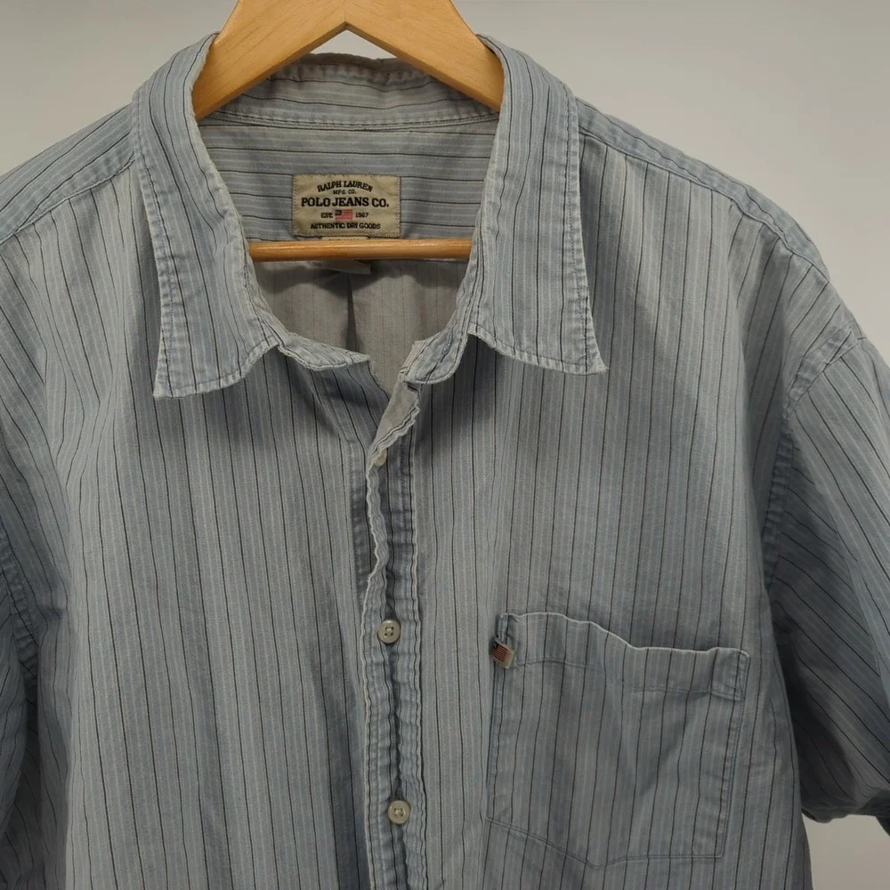 Ralph Lauren Polo Jeans Co Button Shirt Men 3XT 3X Tall Y2K 90 Short Sleeve READ